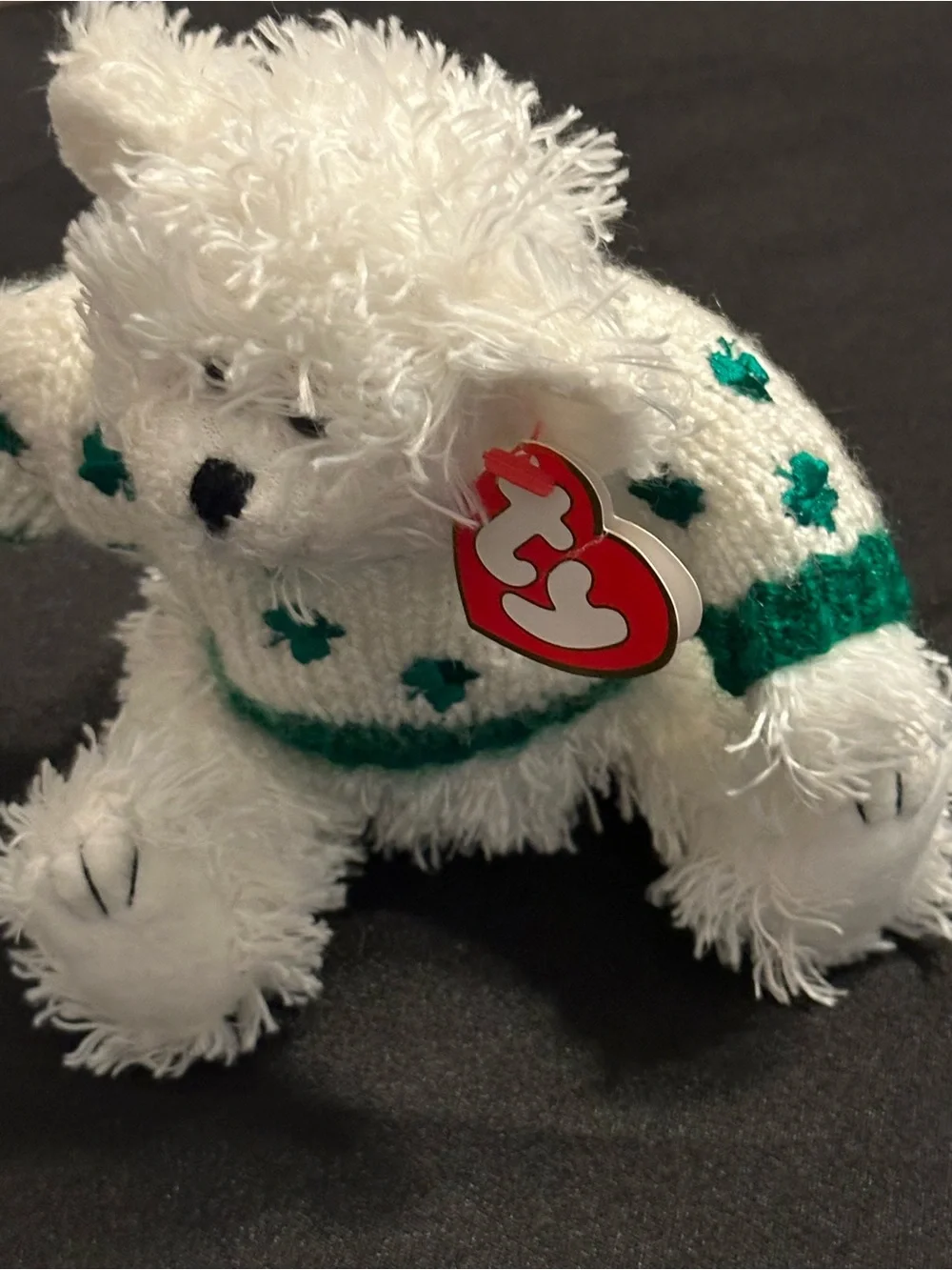 Ty Flannigan Plush Bear with Shamrock Shirt comes with Shamrock Softy Cloth